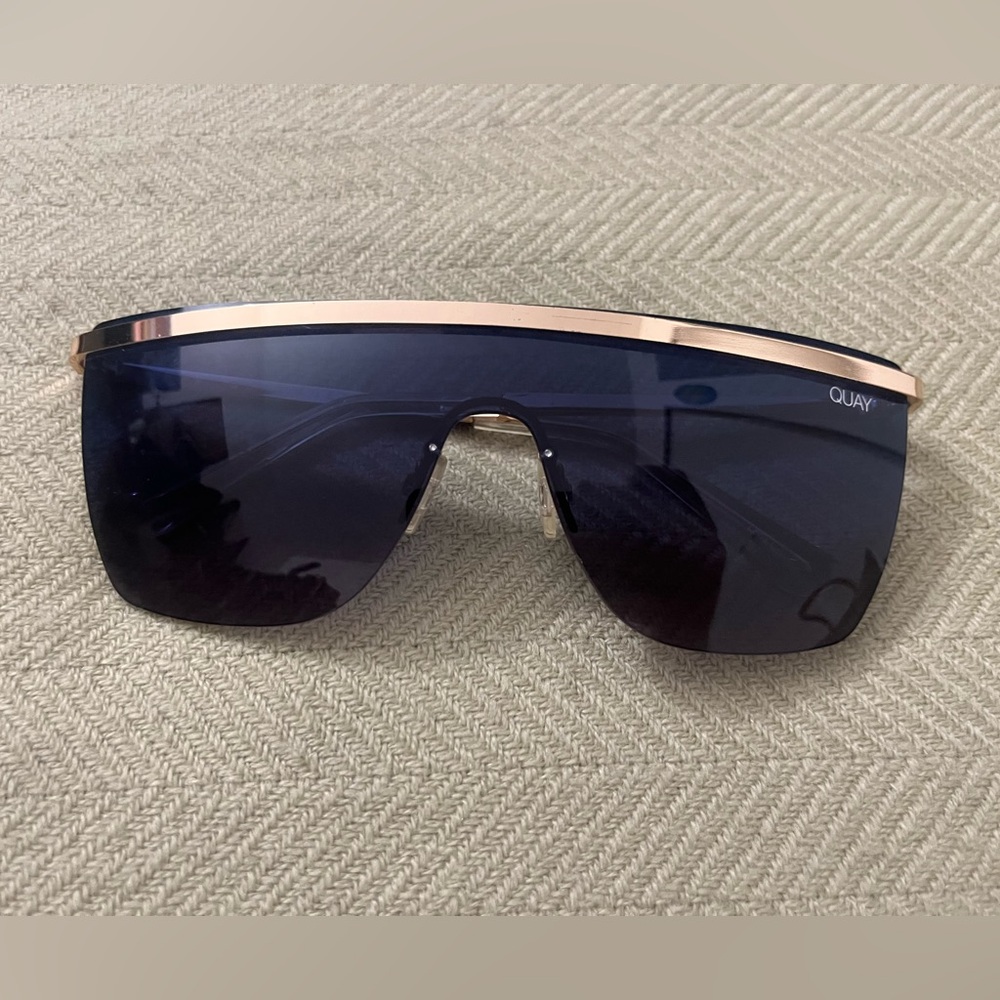 Quay Australia blue and gold “Get Right” wrap sunglasses